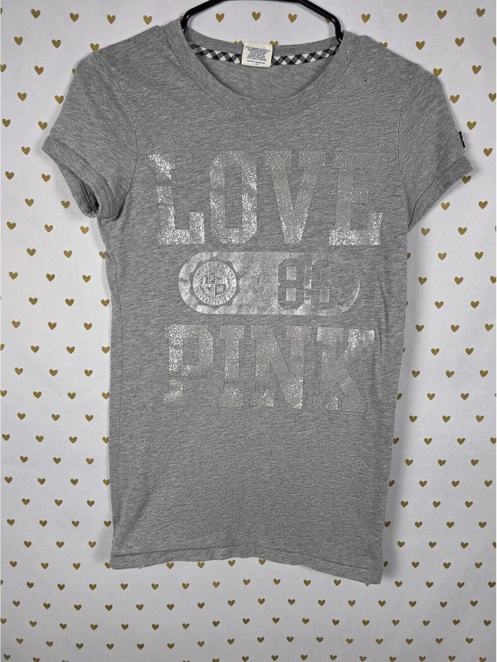 Victorias Secret PINK Vintage y2k Glittered Tee Shirt Cotton SMALL